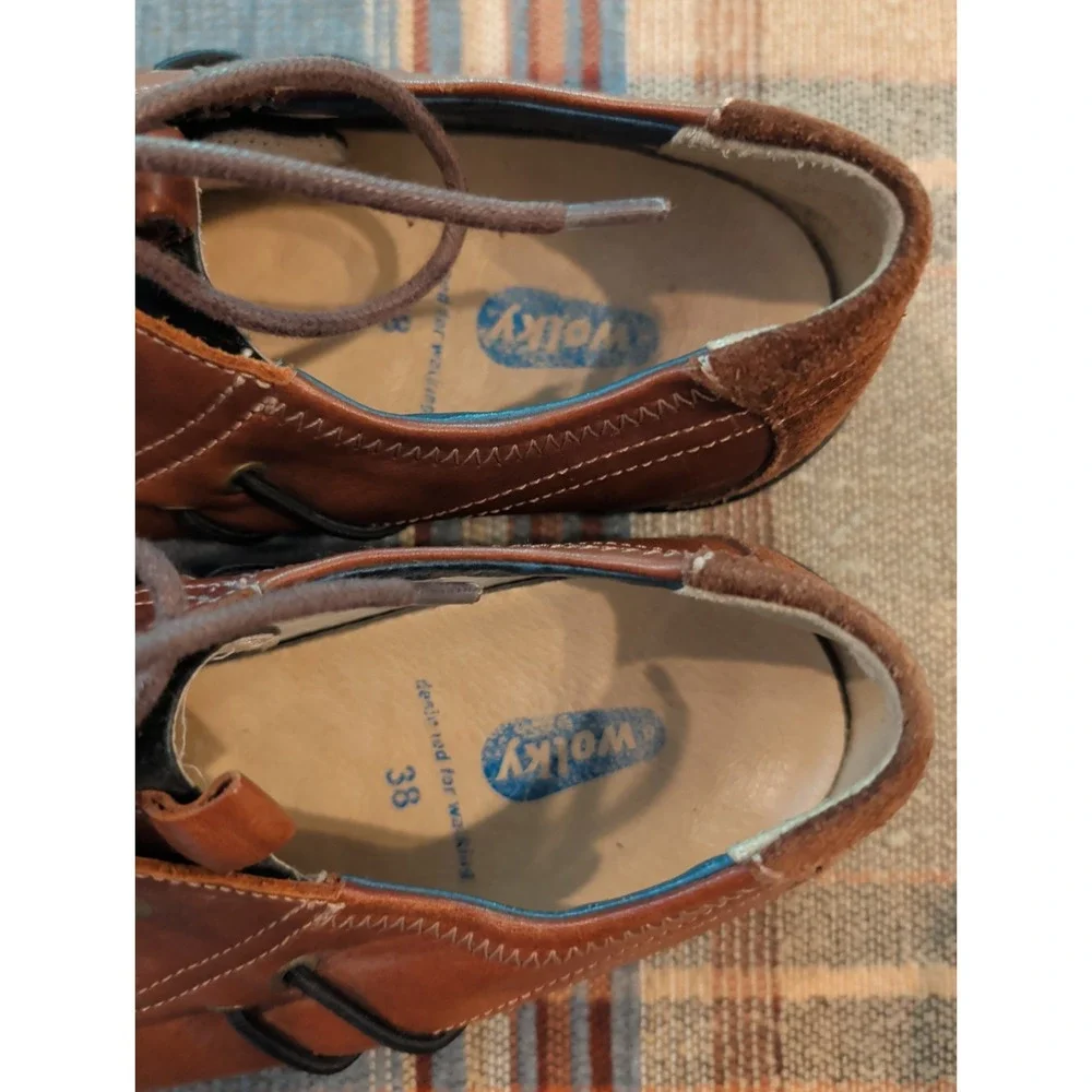 Wolky Shoes Womens 38 Dion Casual Lace Up Sneakers Brown Black Leather Flats